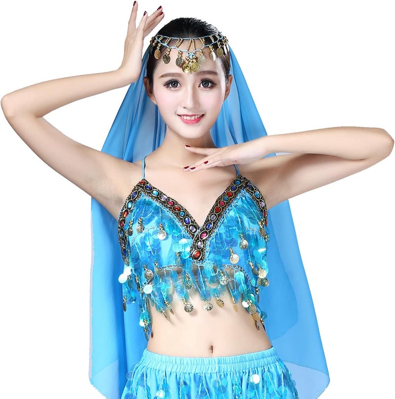 Lauthen.S Women Sequins Bra with Coins Belly Dance Halter Top Bra Halloween Rave Costume - Image 2